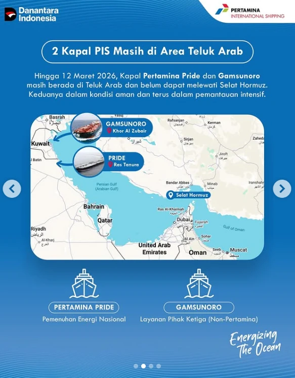 Kapal Tanker Pertamina Tertahan di Teluk Arab hingga 26 Maret 2026